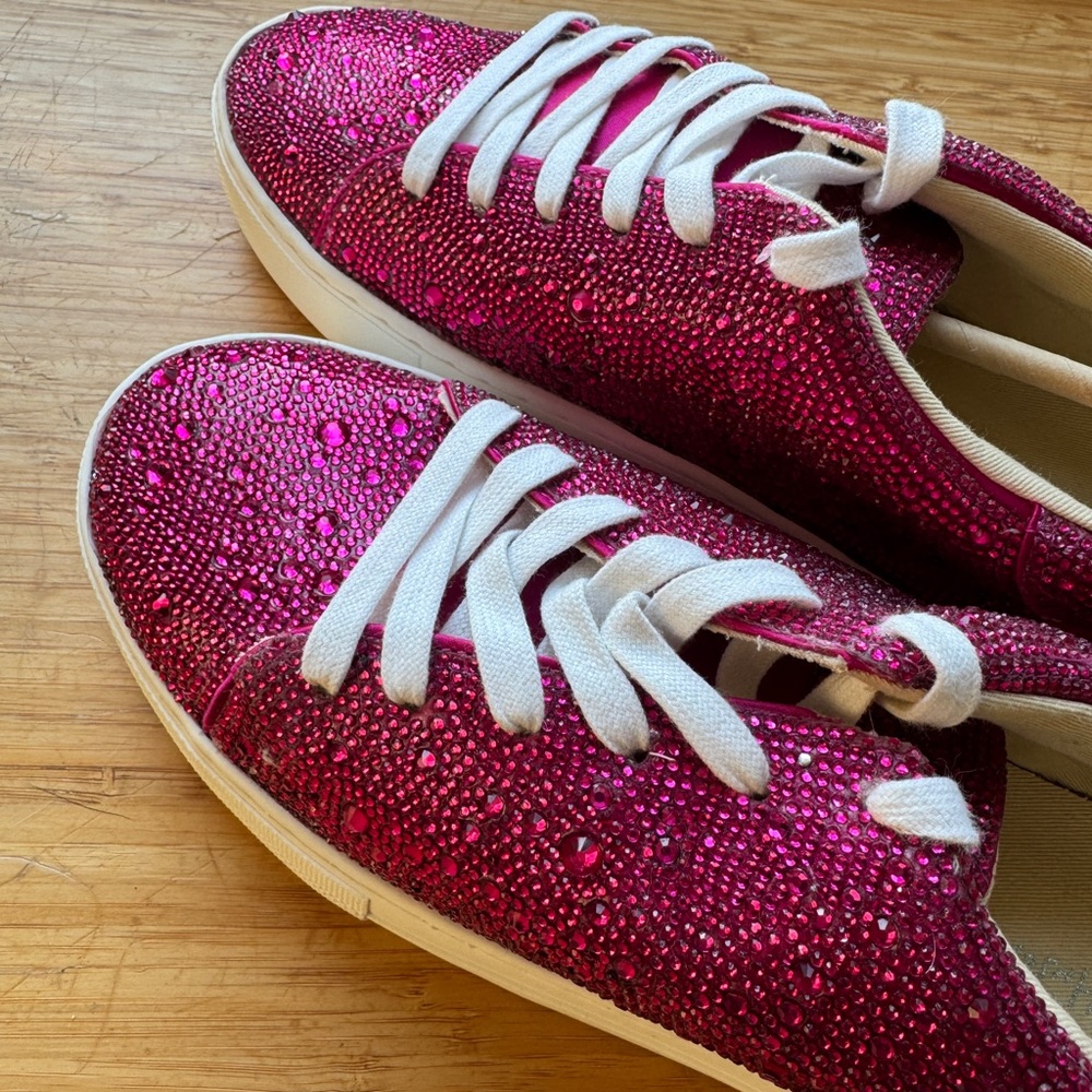 NEW! Betsey Johnson Sidny Rhinestone Embellished Platform Lace Up Sneakers 11 12 - Picture 9 of 11